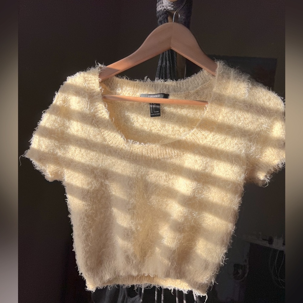 Forever 21 yellow fuzzy knit cropped top